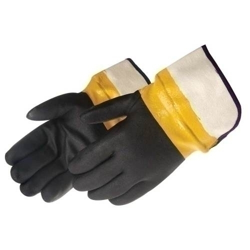 GLOVES  DOUBLE DIPPED BLACK PVC W SAFETY CUFF