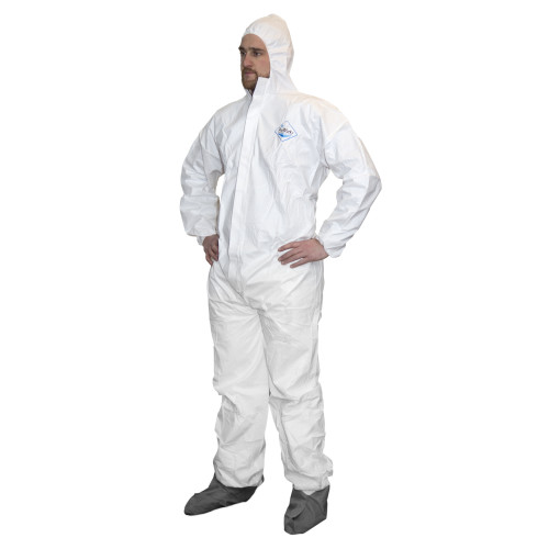 MICROPOROUS COVERALL  ELASTIC WRIST ANKLES HOOD-WHITE-MED
