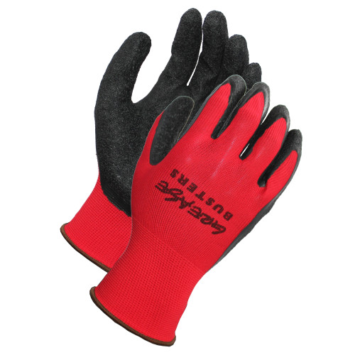 LATEX CRNKL COATED GLOVE  POLYESTER SHELL  RED BLK  18G  L