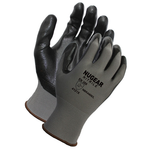 NITRILE FOAM COATED GLOVE  POLYESTER SHELL  GRY BLK  13G  L